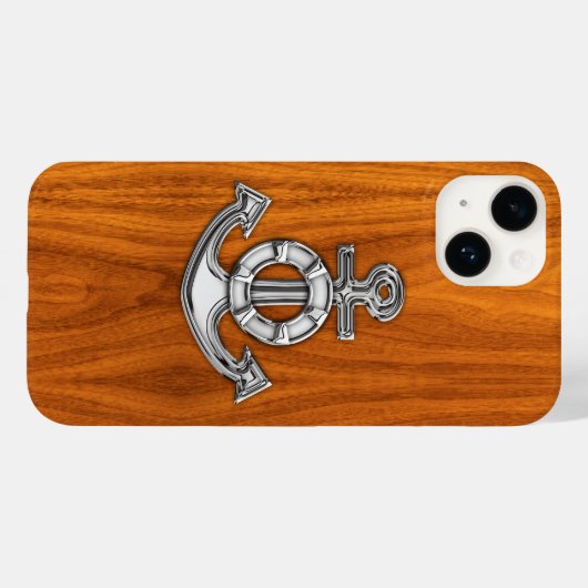 Lifesaver Steel Anchor op Teak Veneer Case-Mate iPhone Case (Achterkant (horizontaal))