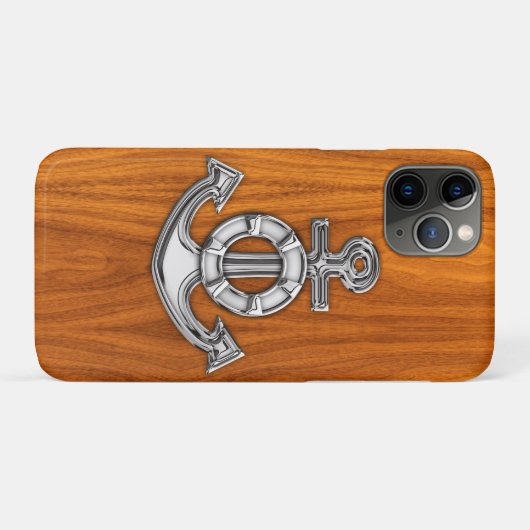 Lifesaver Steel Anchor op Teak Veneer Case-Mate iPhone Case (Achterkant (horizontaal))
