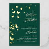Lifetime Butterflies Emerald Gold Vrijgezellenfees Folie Uitnodiging (Voorkant)