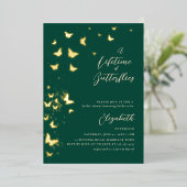 Lifetime Butterflies Emerald Gold Vrijgezellenfees Folie Uitnodiging (Staand Voorkant)