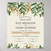 "Lifetime Commitment" Greenery Wedding Certificate Poster (Voorkant)