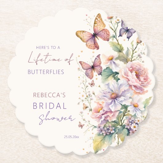 Lifetime of butterflies bridal shower favors kartonnen onderzetters (Voorkant)