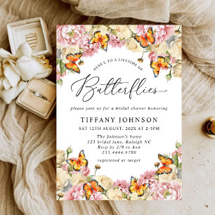 Lifetime of Butterflies Peonies Bridal Shower Kaart