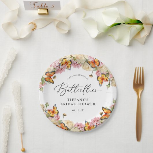 Lifetime of Butterflies Peonies Bridal Shower Papieren Bordje (Huwelijk)