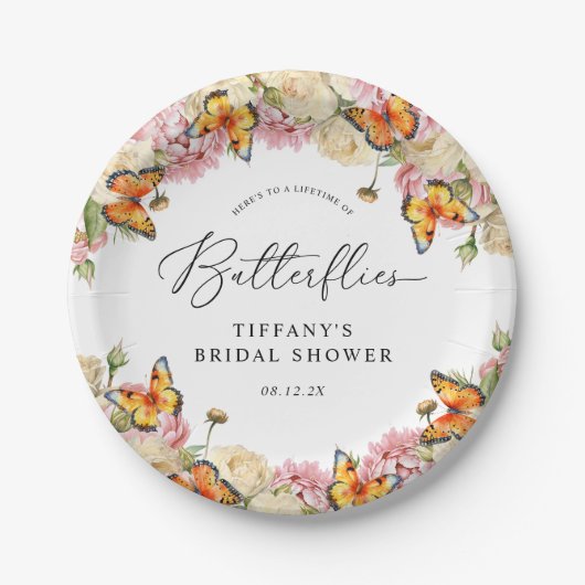 Lifetime of Butterflies Peonies Bridal Shower Papieren Bordje (Voorkant)