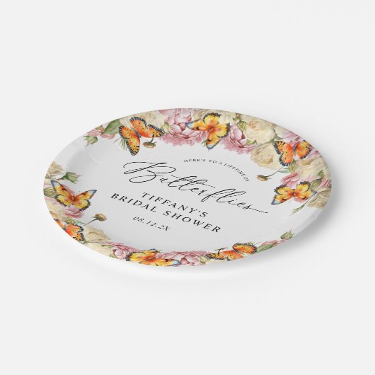 Lifetime of Butterflies Peonies Bridal Shower Papieren Bordje (Gekanteld)