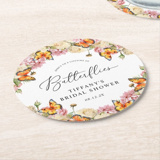 Lifetime of Butterflies Peonies Bridal Shower Ronde Kartonnen Onderzetter (Gebogen)