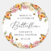 Lifetime of Butterflies Peonies Bridal Shower Ronde Sticker (Voorkant)