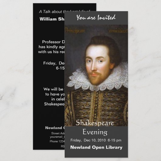 Lifetime portret van Shakespeare Kaart (Voorkant / Achterkant)