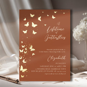 Lifetime Vlinders Terracotta Gouden Bruidsfeest Folie Uitnodiging