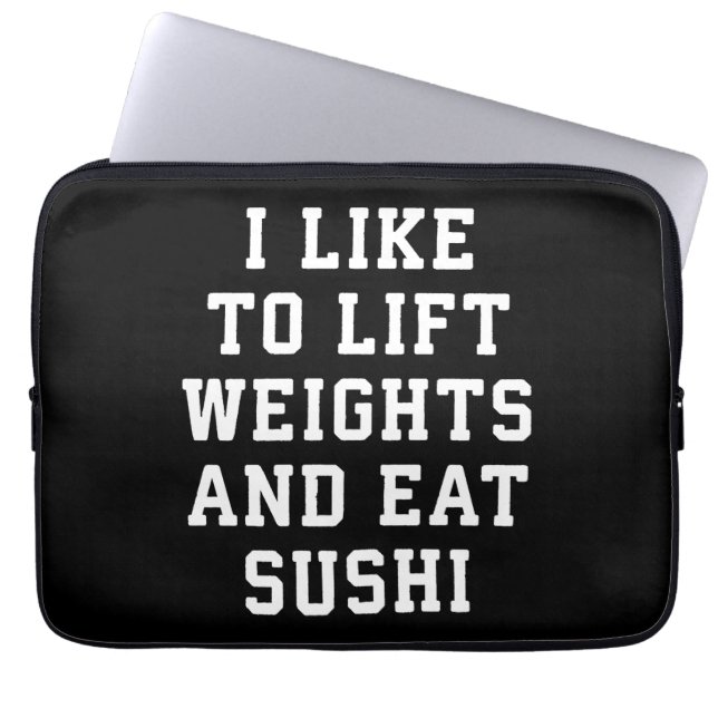 Lift gewichten en eet sushi - Funny Carbs Novelty Laptop Sleeve (Voorkant)