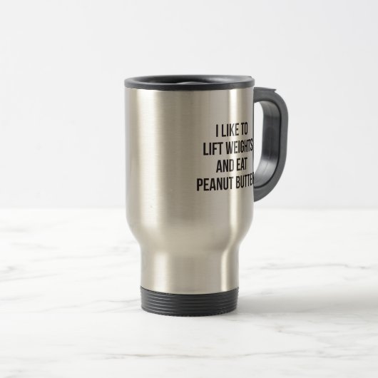 Lift gewichten en eten pindakaas - body building reisbeker (Voorkant rechts)