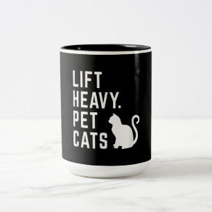 Lift Heavy Pet Cats - Funny Gym Workout Tweekleurige Koffiemok