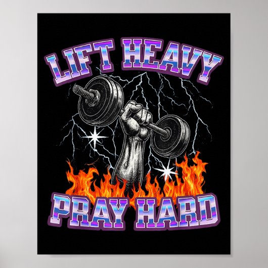 Lift Heavy Pray Hard Gym Christian Workout Men Wom Poster (Voorkant)