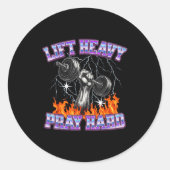 Lift Heavy Pray Hard Gym Christian Workout Men Wom Ronde Sticker (Voorkant)