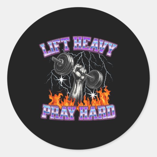 Lift Heavy Pray Hard Gym Christian Workout Men Wom Ronde Sticker (Voorkant)