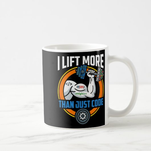 Lift more than code funny programmer developer fit koffiemok (Rechts)