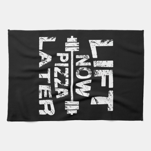 Lift Now, Pizza later - Grappig Gym-werkresultaat Theedoek (Horizontaal)