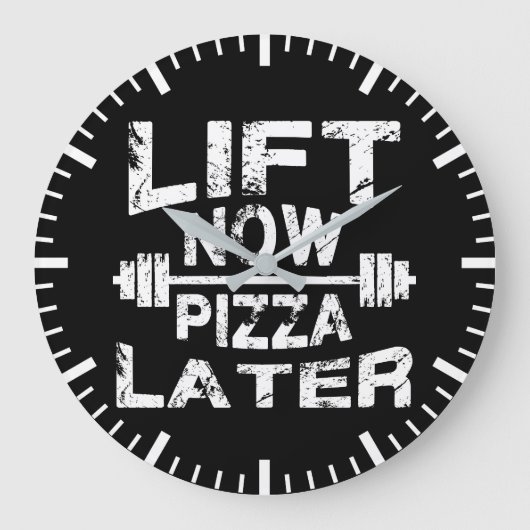 Lift nu, Pizza Later - Grappige Gym Workout Grote Klok (Voorkant)