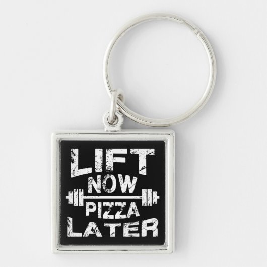 Lift nu, Pizza Later - Grappige Gym Workout Sleutelhanger (Voorkant)
