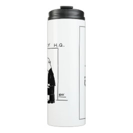 Lift of lift in een Cartoon met hoofdkwartier Thermosbeker