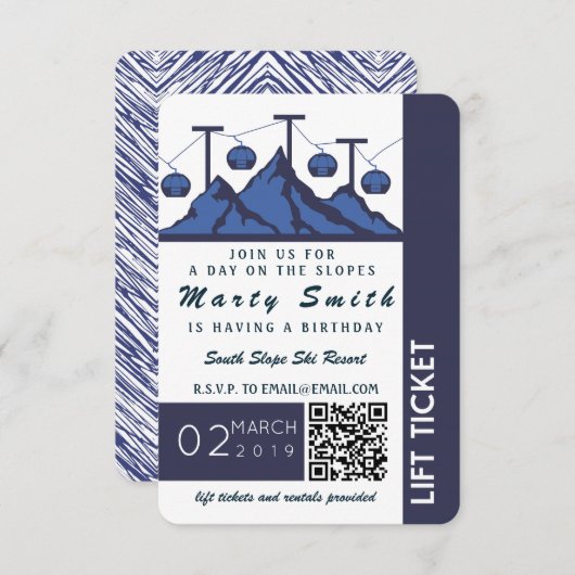 Lift Ticket Ski Invitation Kaart (Voorkant / Achterkant)