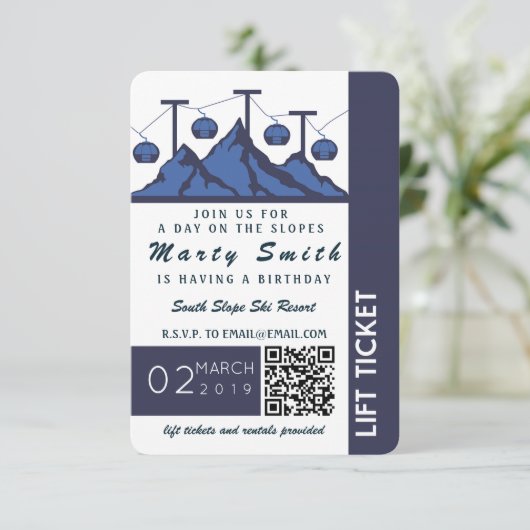 Lift Ticket Ski Invitation Kaart (Staand voorkant)