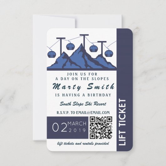 Lift Ticket Ski-uitnodiging Kaart (Voorkant)
