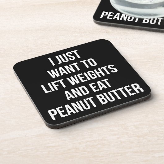 Liftgewicht en eet pindaknop - Funny Workout Onderzetter (Linkerzijde)