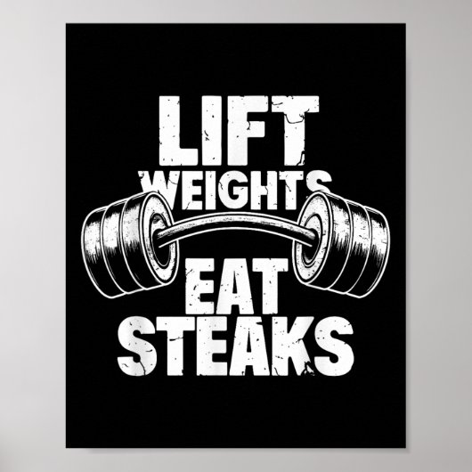 Liftgewichten Eet steaks Grappige Gym Fitness Moti Poster (Voorkant)