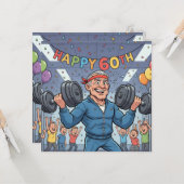 Lifting Dumbbell 60th funny birthday cards Kaart (Voorkant / Achterkant in situ)