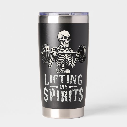 Lifting My Spirits Bodybuilding Skeleton Funny Gym Geïsoleerde Drinkbeker (Voorkant)