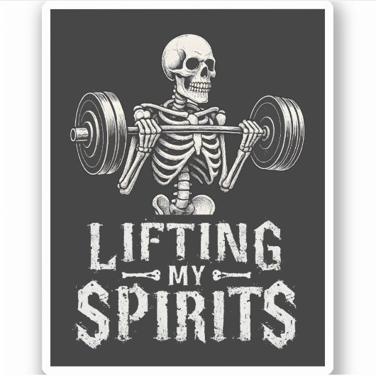Lifting My Spirits Bodybuilding Skeleton Funny Gym Sticker (Voorkant)