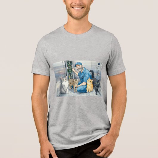 Liftreparateur met zijn katten Tri-Blend shirt (Voorkant)