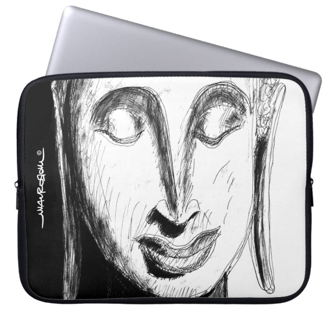 Liggend Boeddha Wat Pho Bangkok Thailand B&W Laptop Sleeve (Voorkant)