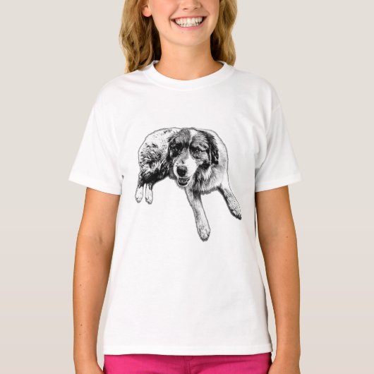 Liggende Aussie Pup Inktlijn T-shirt (Voorkant)