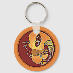 Liggende knop - Kokopelli Moon Feather 1 Sleutelhanger