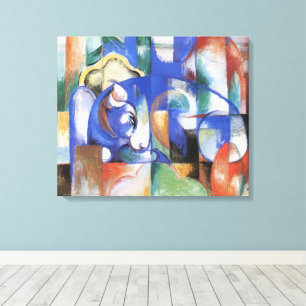Liggende Stier van Franz Marc, Vintage Cubisme Kun Canvas Afdruk