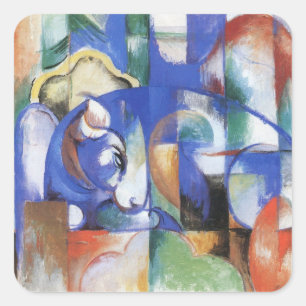 Liggende stier van Franz Marc, Vintage Cubisme Kun Vierkante Sticker