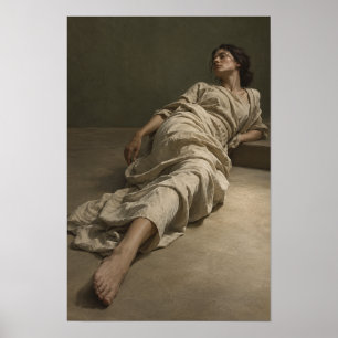Liggende vrouw in vloeiende neutrale jurk Figurati Poster