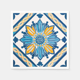 Ligh Blue Yellow Azulejo Mediterranean Party Servet