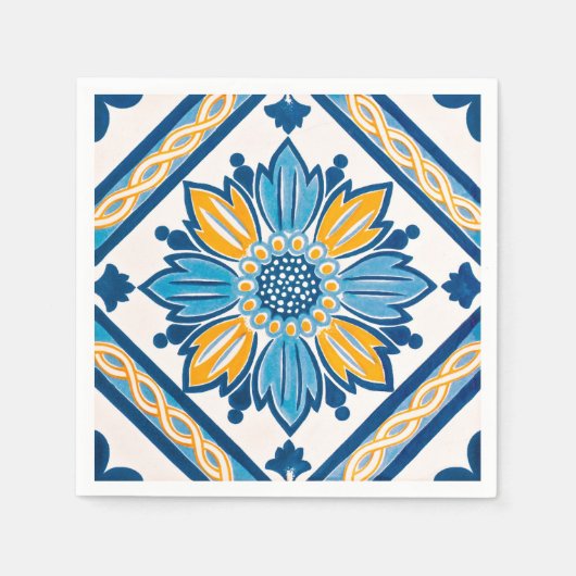 Ligh Blue Yellow Azulejo Mediterranean Party Servet (Voorkant)