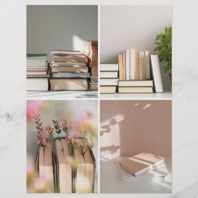 Light Academia Cozy Book Collage Scrapbook Paper (Voorkant)