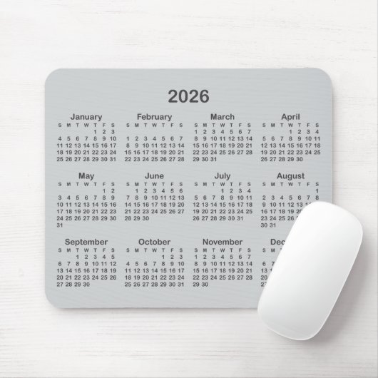 Light and Dark Grey 2026 Calendar Muismat (Met muis)