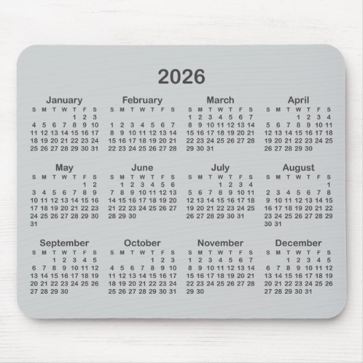 Light and Dark Grey 2026 Calendar Muismat (Voorkant)