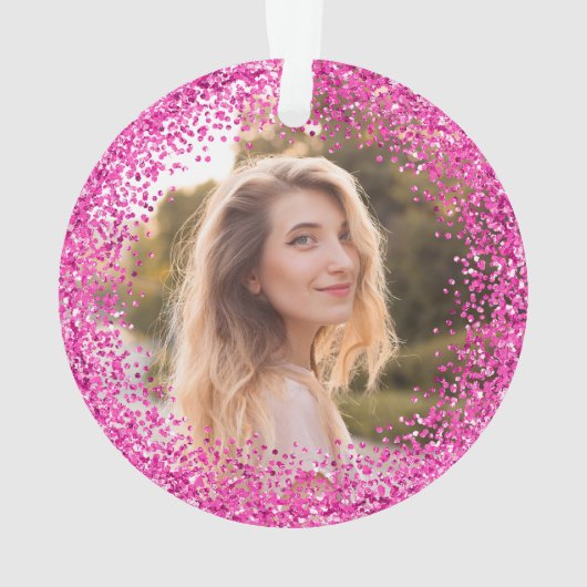 Light and Hot Pink Glitter Photo Ornament (achterkant)
