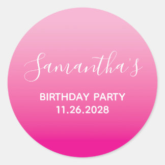 Light and Hot Pink Ombre Birthday Party Ronde Sticker