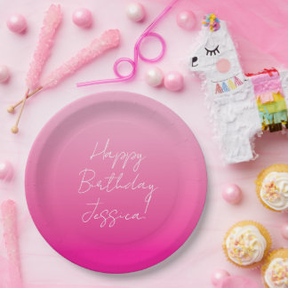 Light and Hot Pink Ombre Happy Birthday Papieren Bordje