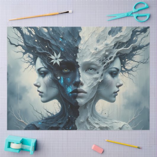 Light and Shadow Goddess Duality Fantasy Decoupage Tissuepapier (Craft)