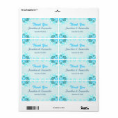 Light Aqua Blue Blauwgroen Floral Large Wedding Fa Etiket (Full Sheet)